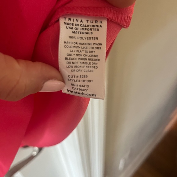 Bright pink Trina Turk shirt dress with button and drawstring.  Size small - Picture 5 of 6